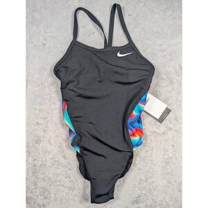 Nike Hydrastrong Swimsuit Womens Size Small Black One Piece Racer Back Vacation